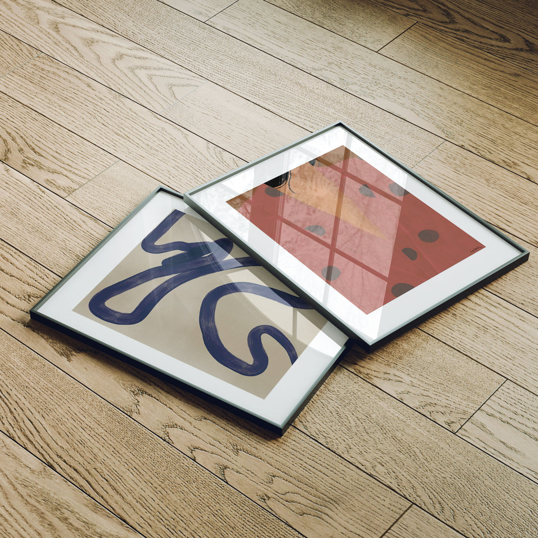 Set of 2 Black Frame Mockup on Wood Floor with Reflection,3x4 Picture Frame Mockup