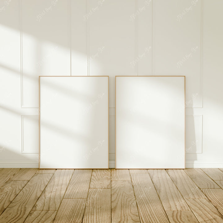 Set of 2 Minimalist Wood Frame Mockups in Home Interior