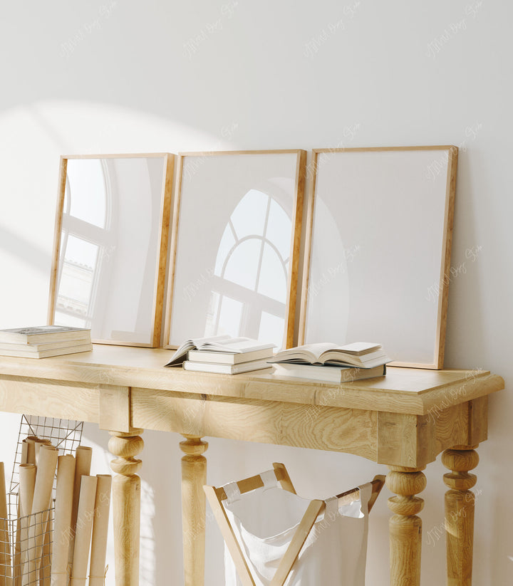 Set of 3 Wood Frame Mockup,5x7 Ratio Wall Art Mockup,Picture Frame Mockup,Interior Art Mockup
