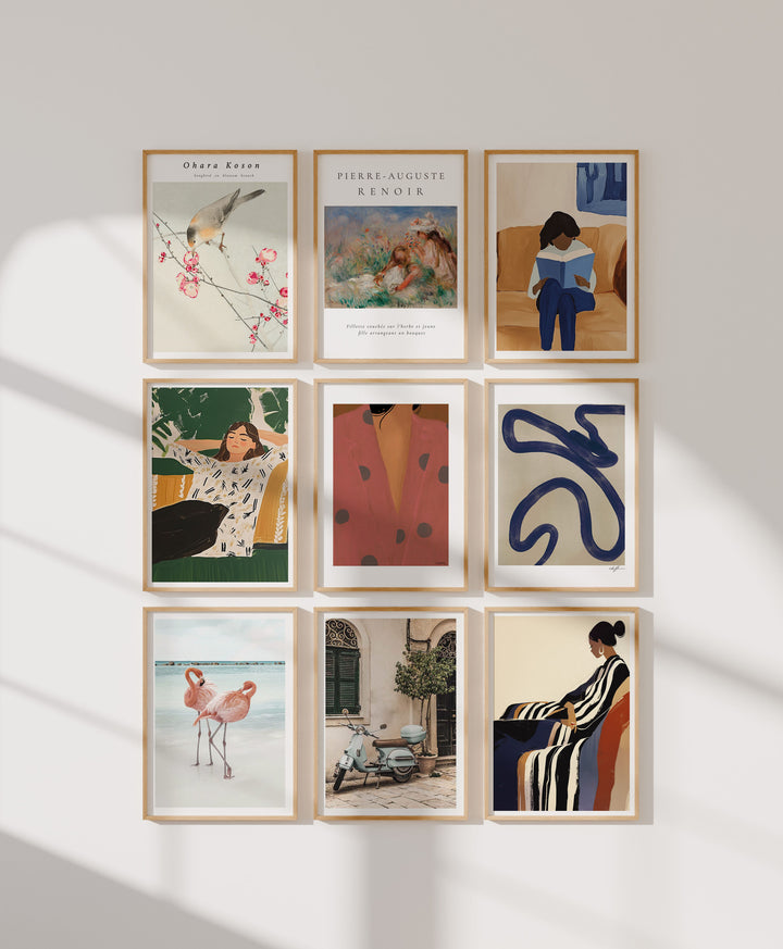 Set of 9 Gallery Wall Frame Mockup with Reflection,5x7 Wood Frame Mock-Up