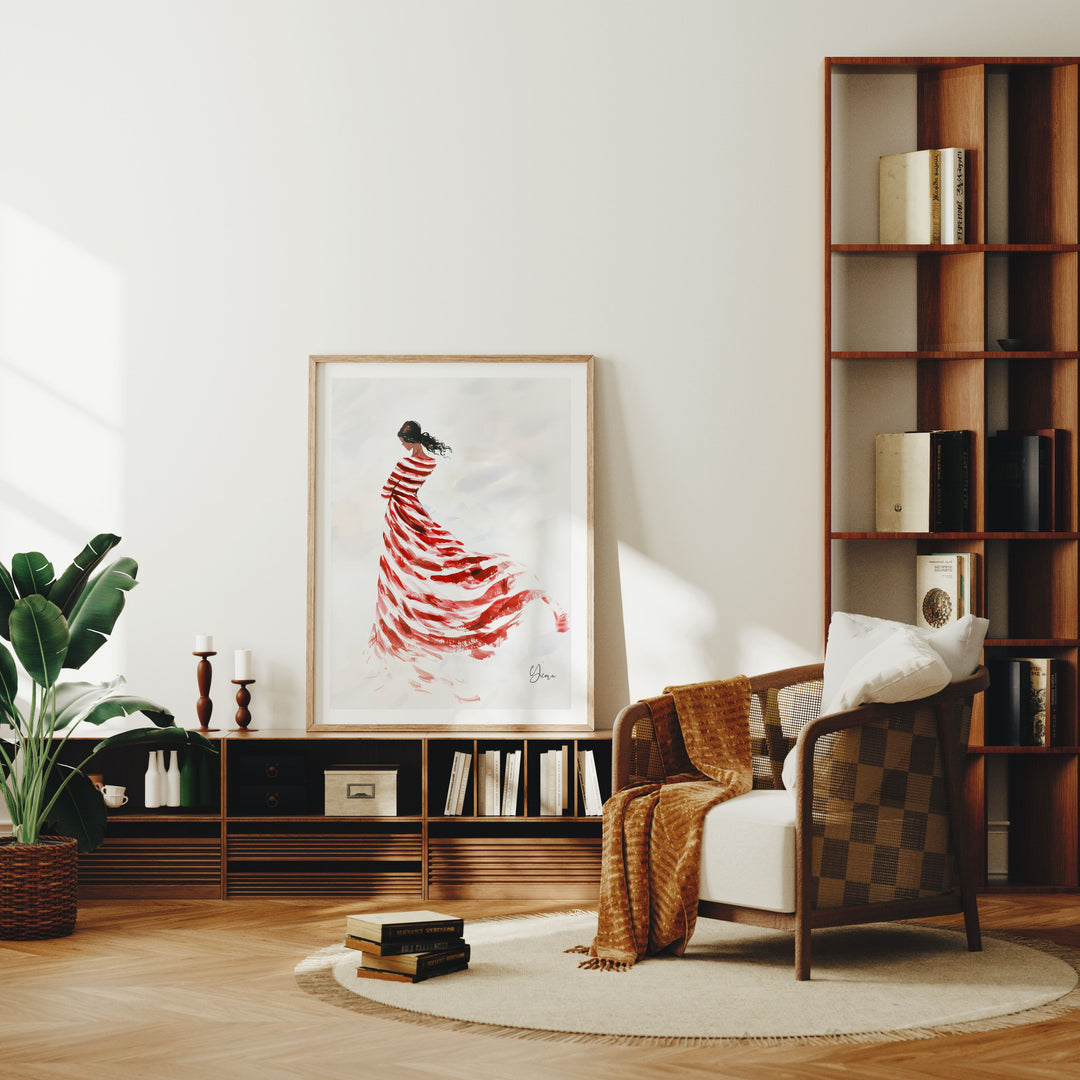 3x4 Wood Frame Mockup in Living Room,Art Print Mockup,Vertical Frame Mock-Up in Home Interior