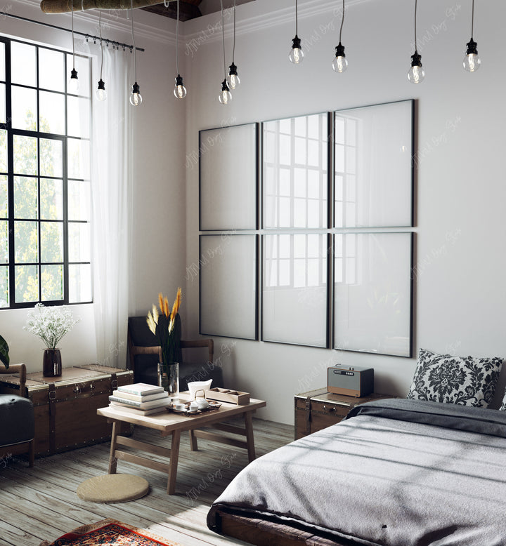Gallery Black Frames Mockup with Reflection,5x7 Wall Art Mockups,Psd Smart Object
