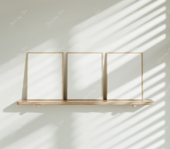 Set of 3 Wood Frame Mockup,3x4 Ratio Minimalist Art Mockup