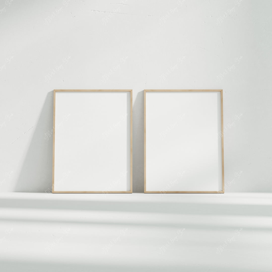 2 Wood Frame Mockup with White Background,Minimalist 3x4 Wood Frame Mock-Up