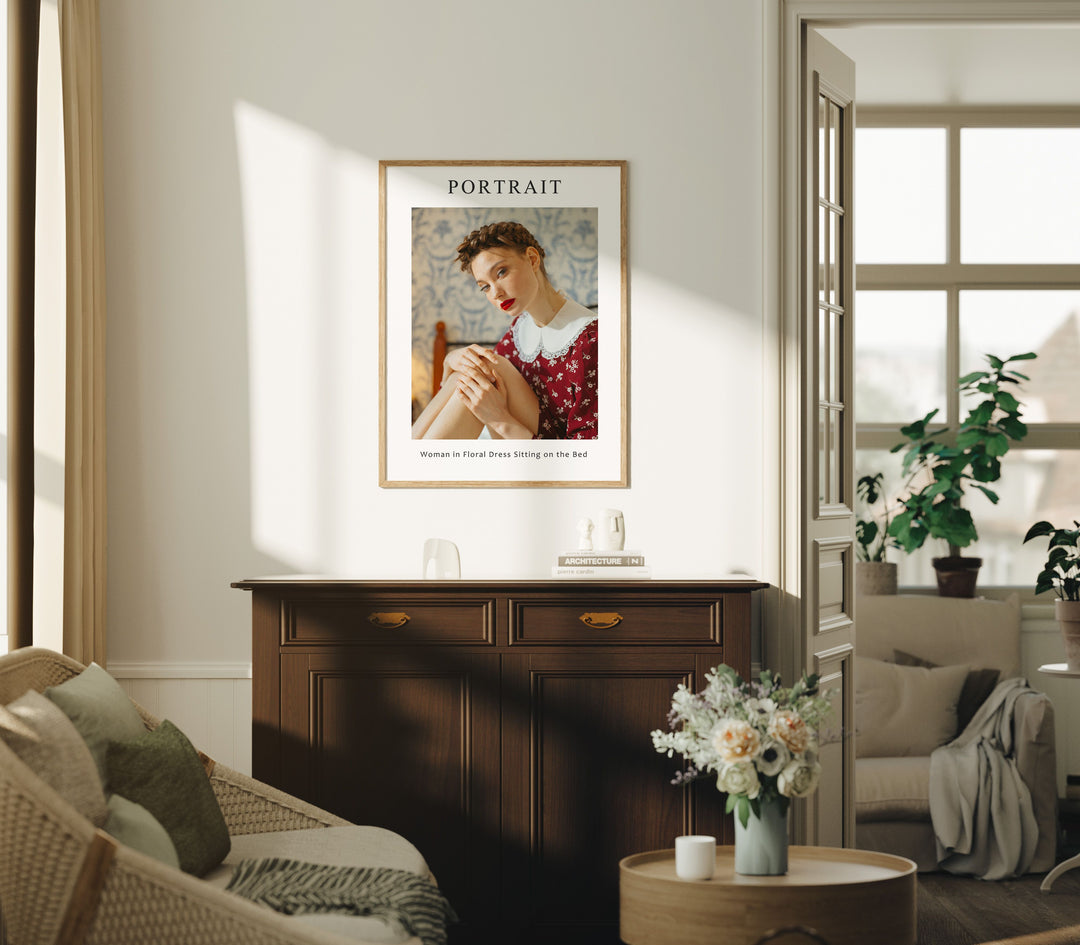 3x4 Wood Frame Mockup in Living Room,Thin Frame,Vertical Boho Frame Mock-Up in Home Interior