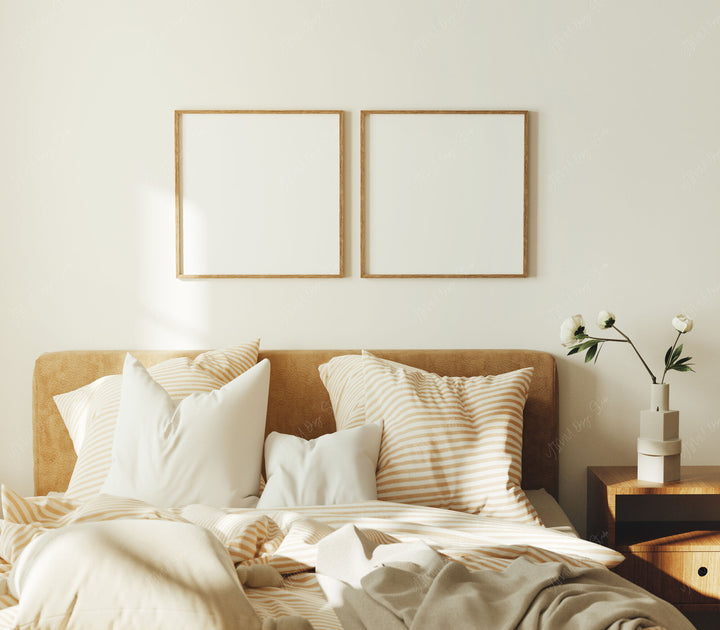 2 Square Wood Frame Mockup in Bedroom,Printable Art Mockup,Print Poster Mockup
