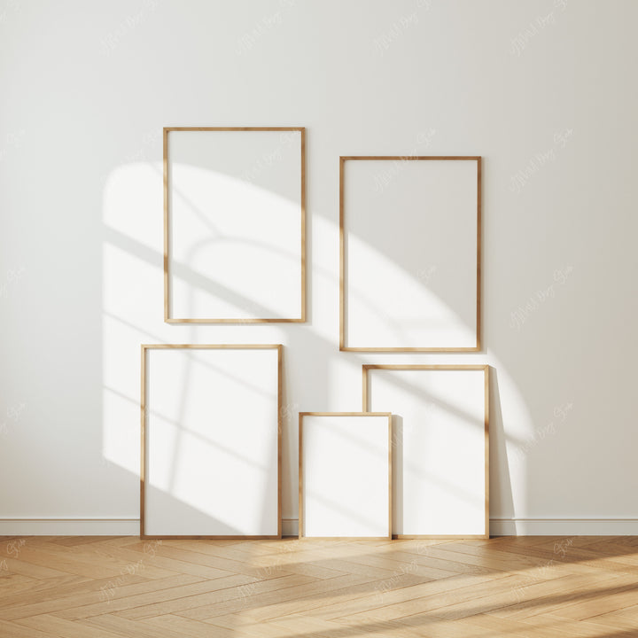 Set of 5 Gallery Wall Frame Mockup,5x7 Wood Frame Mock-Up,Wall Art Mockup