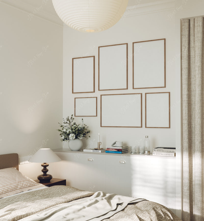 Gallery Art Frames Mockup,5x7 Wood Frame Mock-Up,Wall Art Mockup