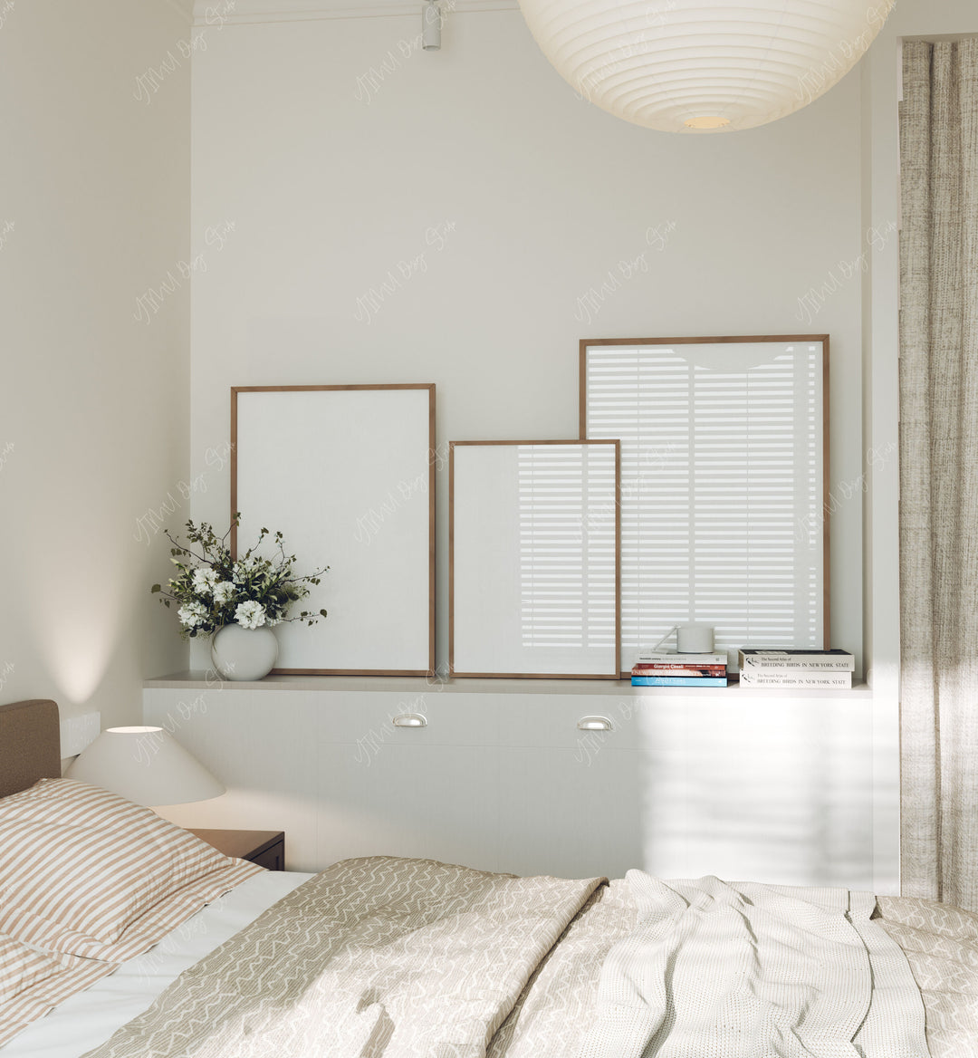 Set of 3 Wood Frame Mockup with Reflection,5x7 Frame Mock-Up,Art Print Display