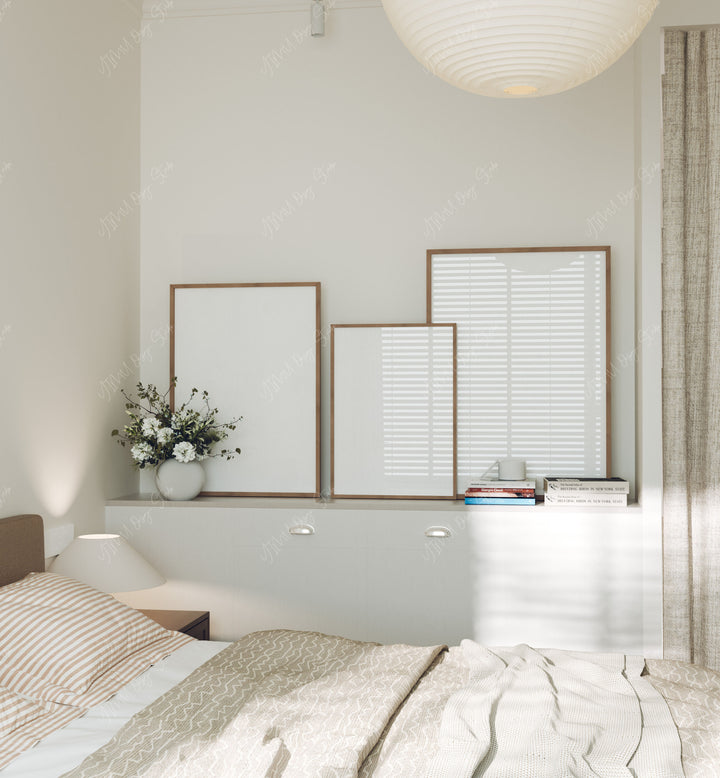 Set of 3 Wood Frame Mockup with Reflection,5x7 Frame Mock-Up,Art Print Display
