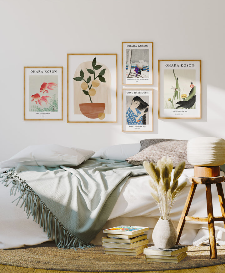 5 Frames Gallery Wall Mockup in Bedroom,Wall Art Mockup