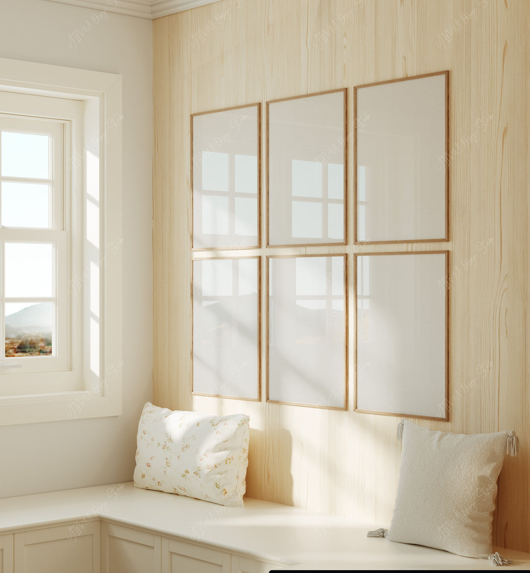 Gallery Wall Frames Mockup with Reflection,5x7 Wall Art Mockups