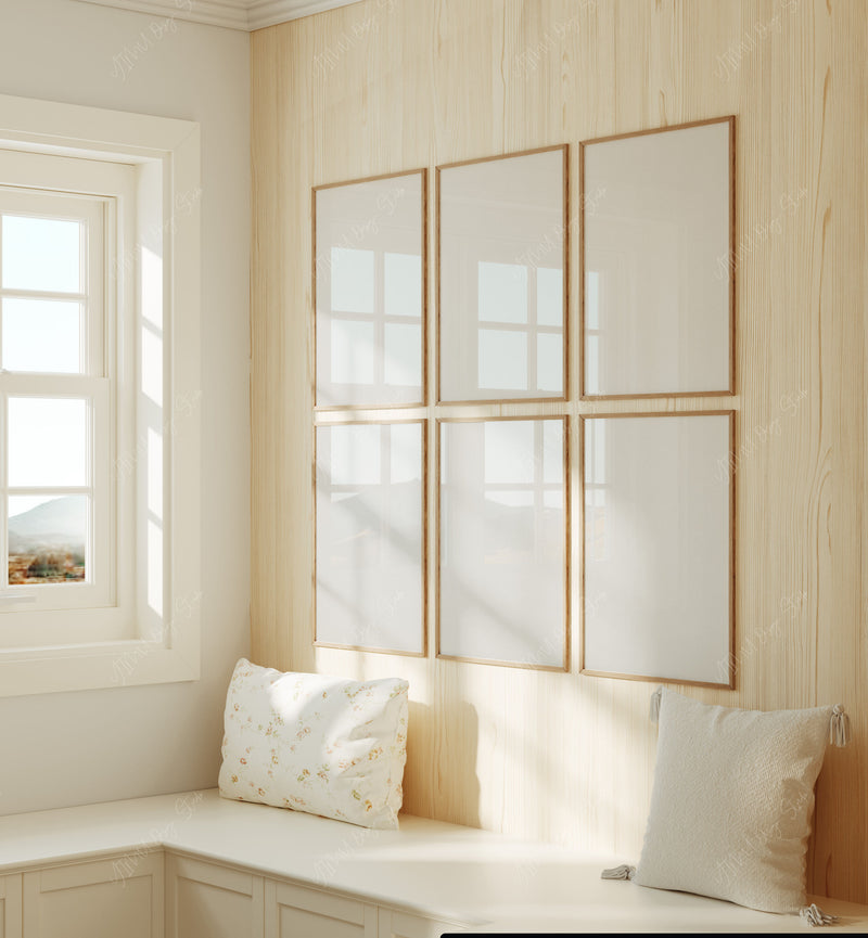 Gallery Wall Frames Mockup with Reflection,5x7 Wall Art Mockups