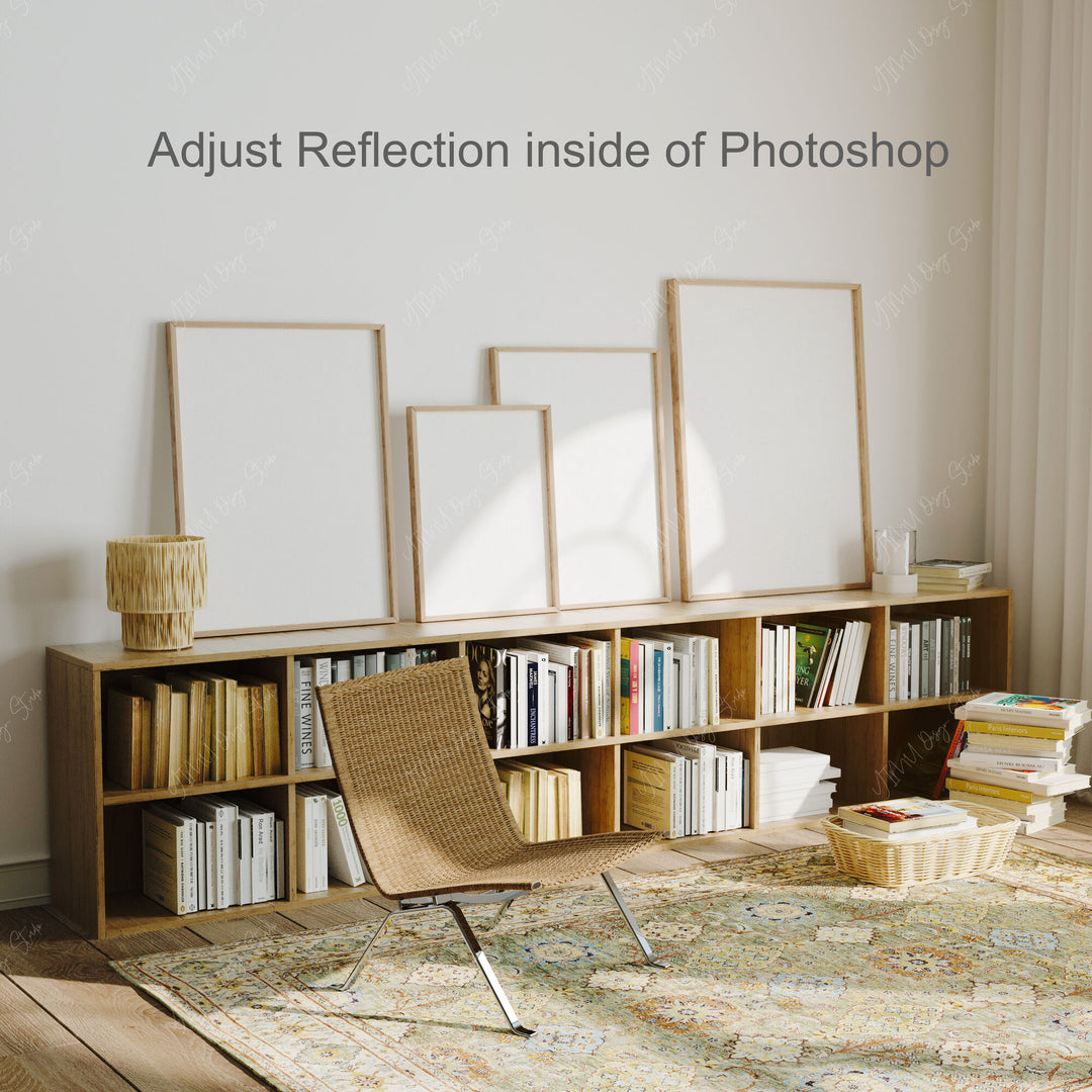 Set of 4 Wood Frame Mockup in Living Room,Wall Art Mockup,Print Poster Mockup