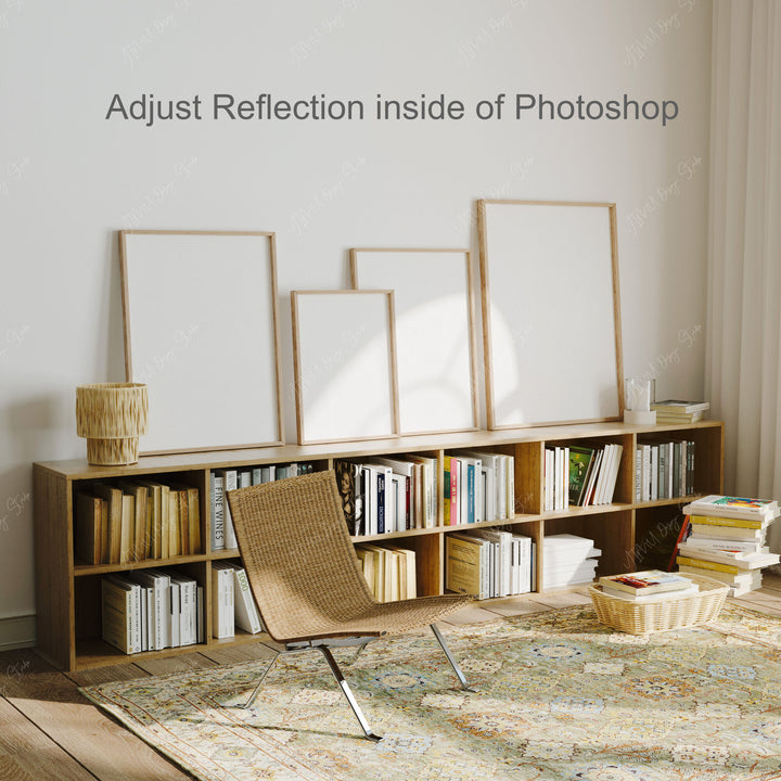 Set of 4 Wood Frame Mockup in Living Room,Wall Art Mockup,Print Poster Mockup