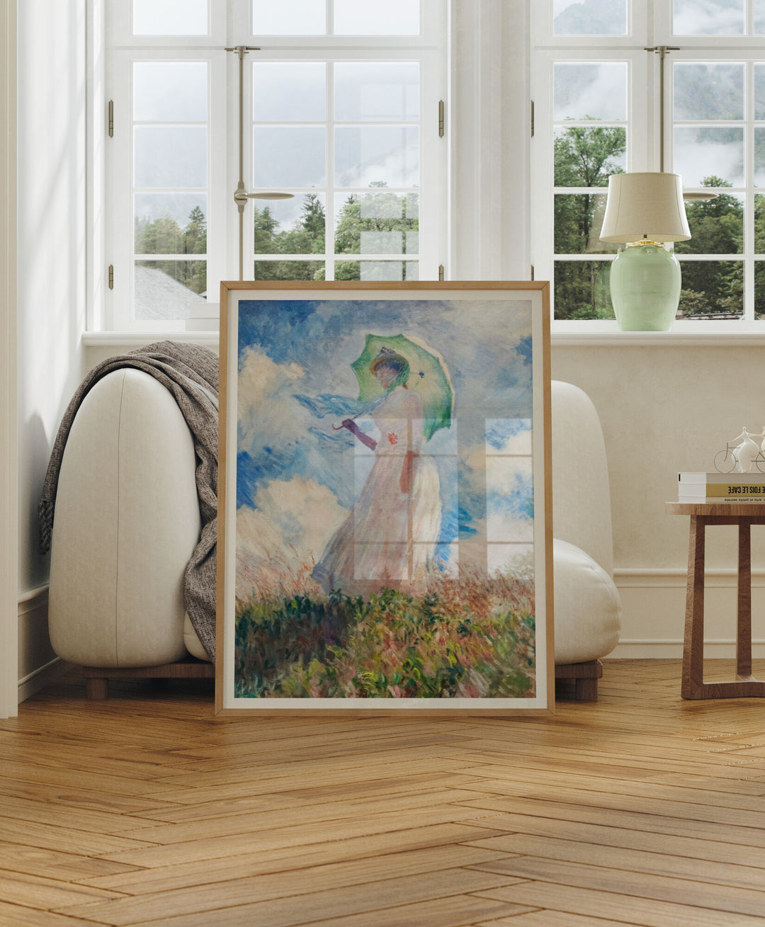 Wood Frame Mockup in Living Room,3x4 Ratio Frame Mock-Up with Reflection,Artwork Mockup