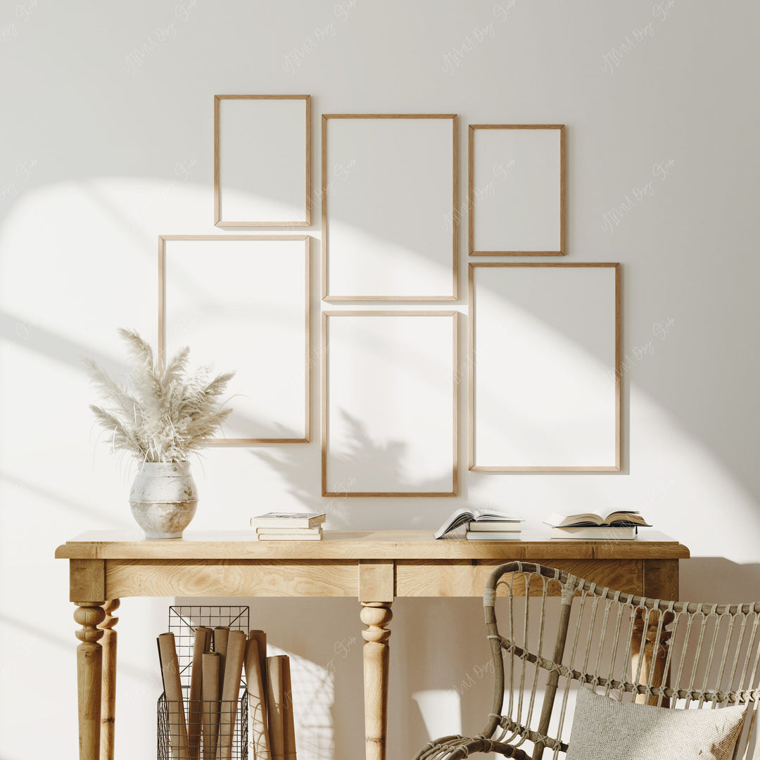 Set of 6 Gallery Wall Frame Mockups,Wall Art Mockup