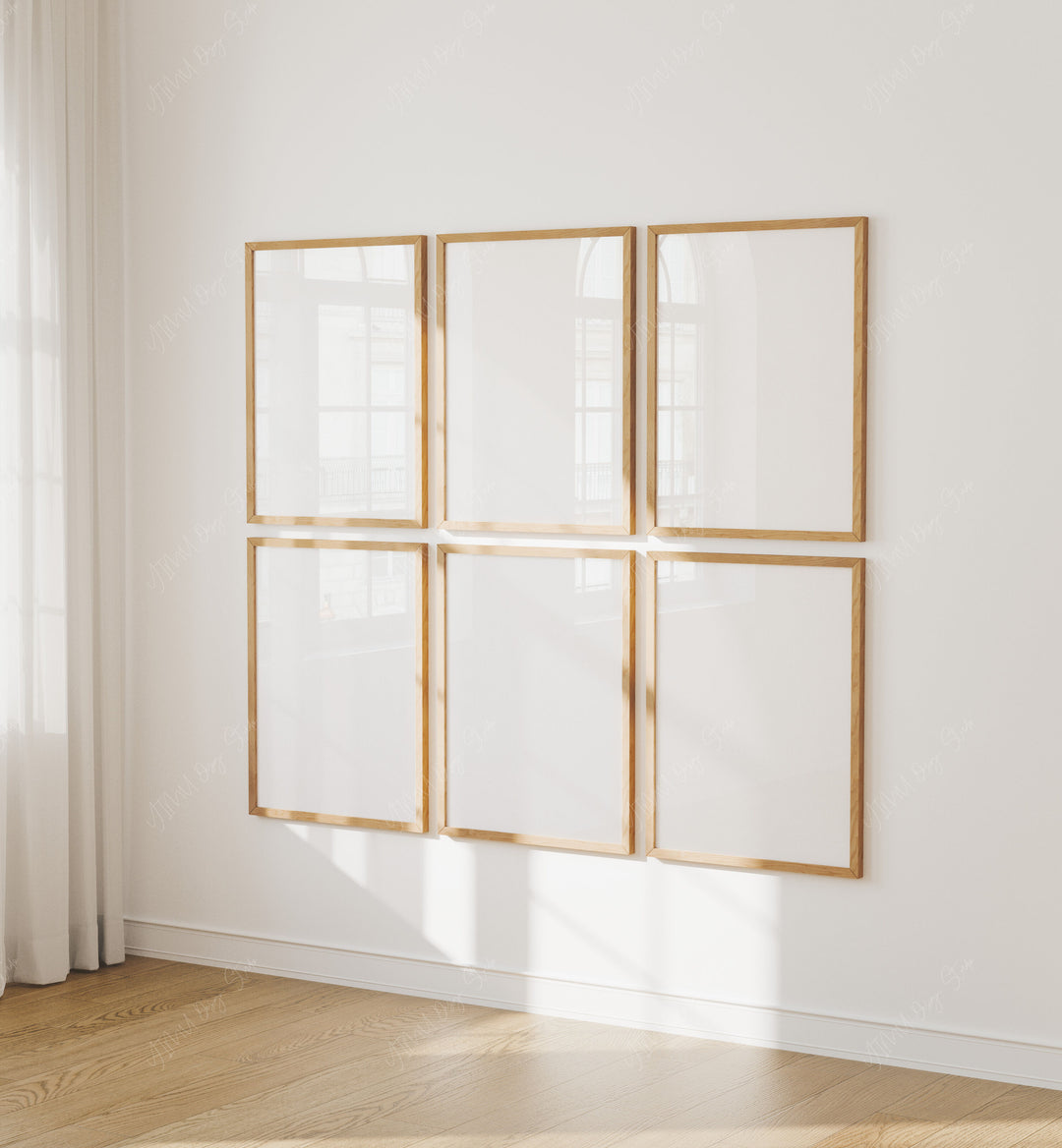 Set of 6 Frame Mockups with Reflection,3x4 Wood Frame Mock-Up,Wall Art Mockup