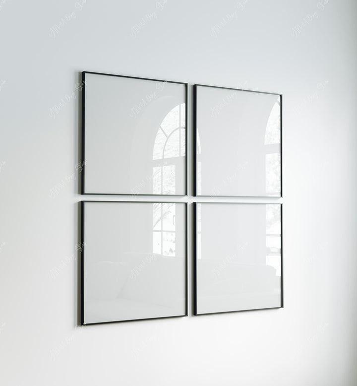 Set of 4 Black Square Frame Mockup,Wall Art Mockup