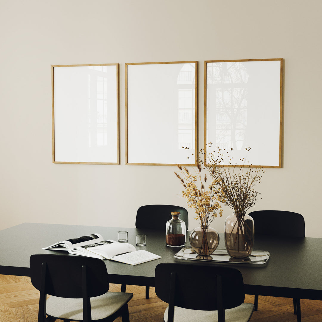 Set of 3 Wood Frame Mockups in Dining Room,3x4 Ratio Frame Mock-Up