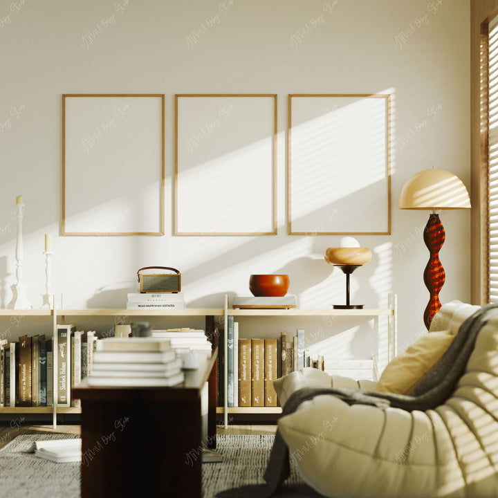 Set of 3 Wall Art Mockup,Art Print Mockup,3x4 Wood Frame Mock-Up