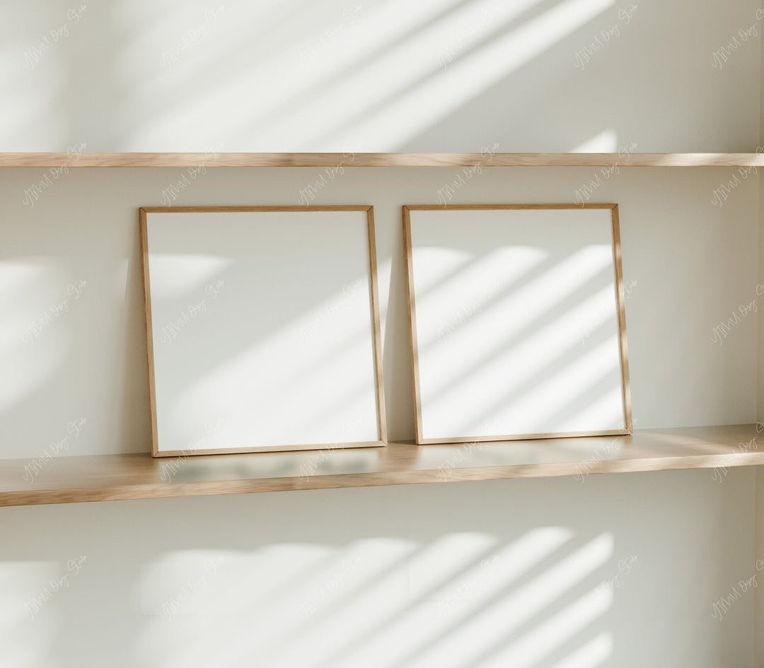 Set of 2 Square Wood Frame Mockup,Art Print Mockup,Wall Art Mockup