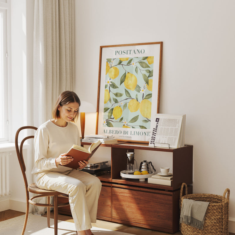 Wood Frame Mockup in Living Room,3x4 Ratio Frame Mock-Up With Person,Picture Frame Mockup