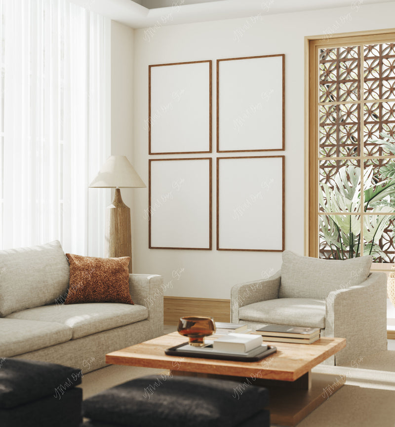 Set of 4 Gallery Wall Frame Mockup,3x4 Wood Frame Mock-Up,Wall Art Mockup