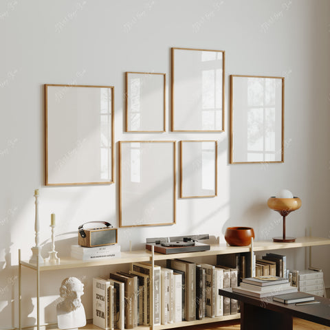 Gallery art mockup with reflective frames for posters and framed artwork previews