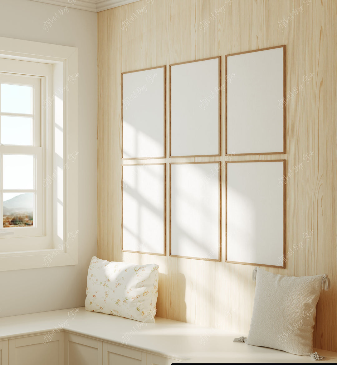 Gallery Wall Frames Mockup with Reflection,5x7 Wall Art Mockups