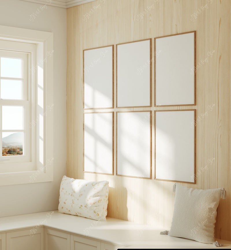 Gallery Wall Frames Mockup with Reflection,5x7 Wall Art Mockups