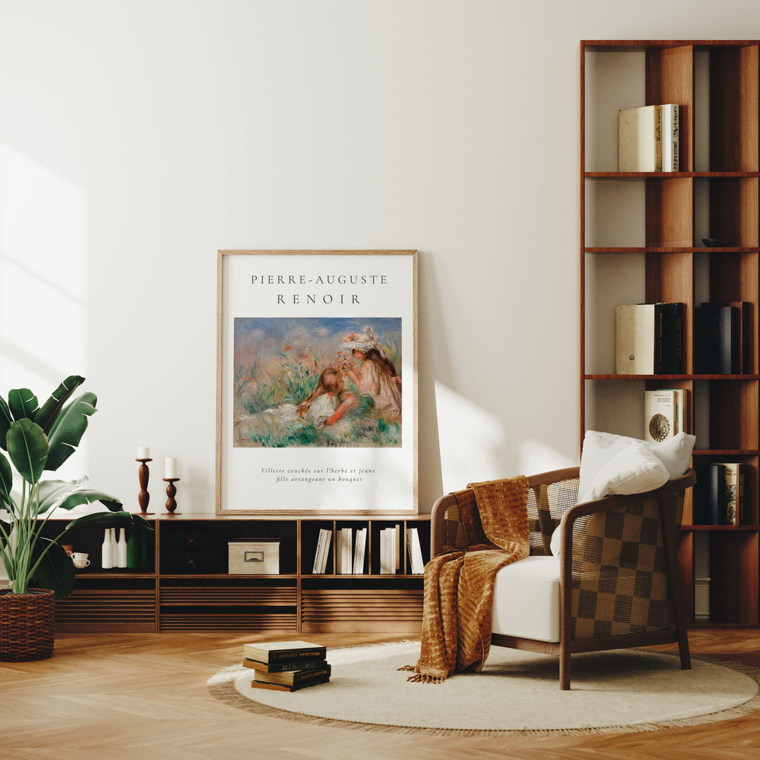 3x4 Wood Frame Mockup in Living Room,Art Print Mockup,Vertical Frame Mock-Up in Home Interior