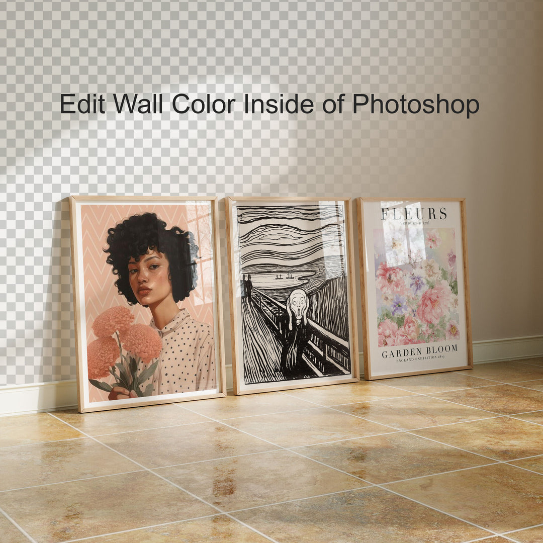 Minimalist 3 Wood Frame Mockup,DIN A Ratio Frame Mock-Up,Art Print Display