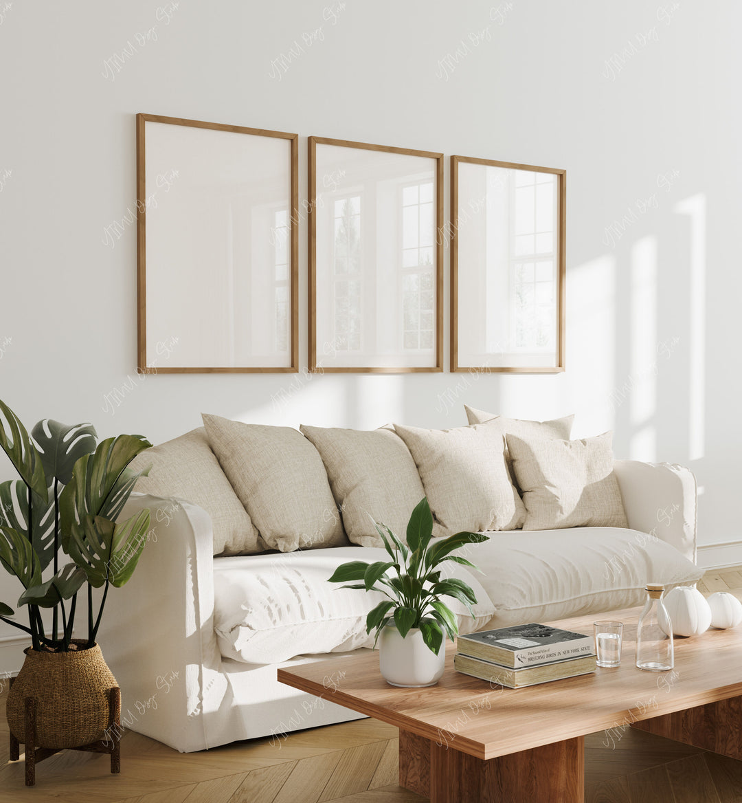 Set of 3 Wood Frame Mockup in Living Room,5x7 Frame Mock-Up,Art Print Display