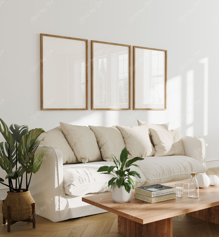 Set of 3 Wood Frame Mockup in Living Room,5x7 Frame Mock-Up,Art Print Display