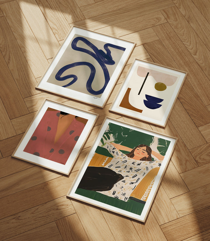 Set of 4 Wood Frames Mockup on Wooden Floor,3x4 Ratio Wood Frame Mock-Up,Digital Templates