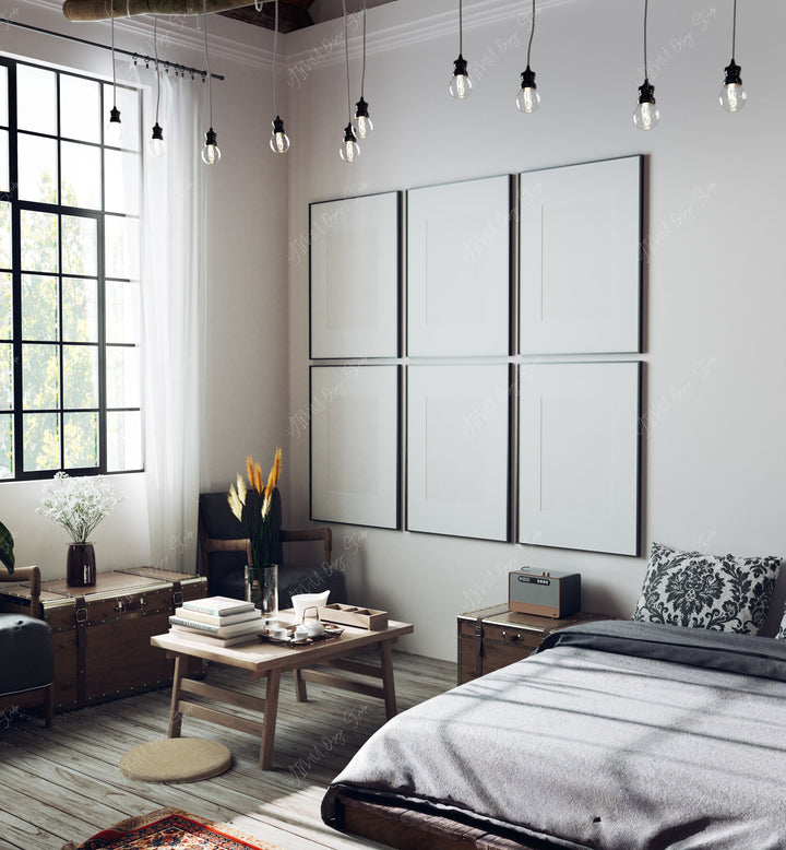 Gallery Black Frames Mockup with Reflection,5x7 Wall Art Mockups,Psd Smart Object