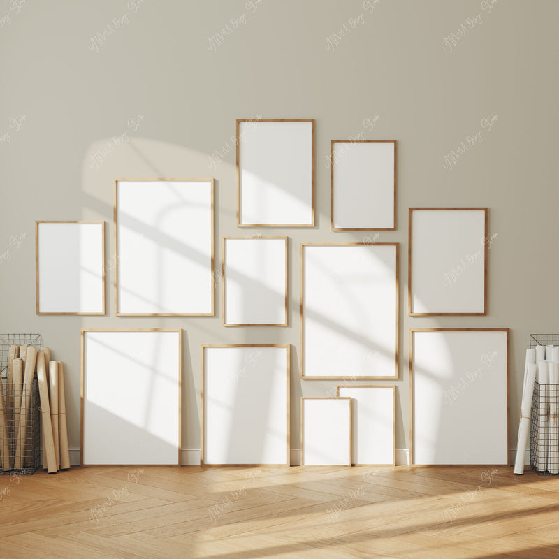 Set of 12 Gallery Wall Frame Mockup,5x7 Wood Frame Mock-Up,Wall Art Mockup