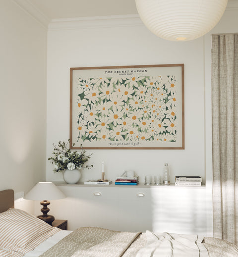 Wood frame bedroom mockup for printable wall art display