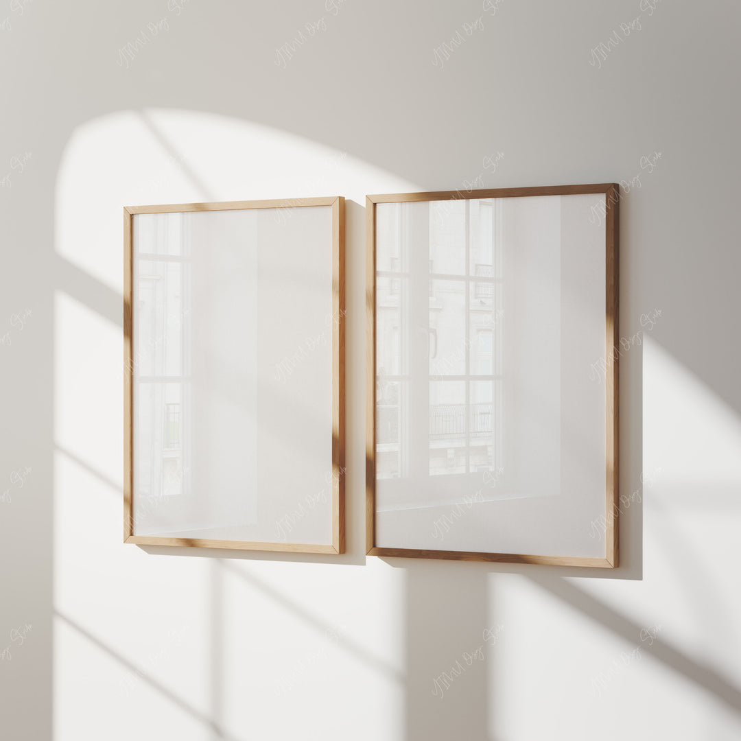 2 Wood Frame Mockup with Reflection,Minimalist 3x4 Wall Art Frame Mock-Up