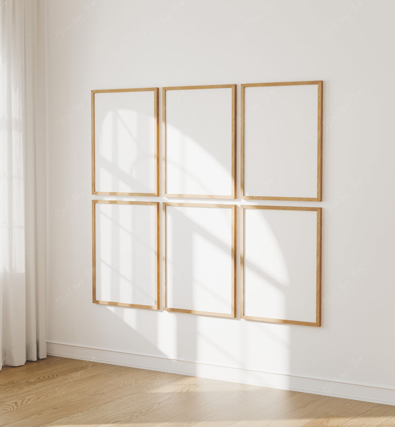 Set of 6 Frame Mockups with Reflection,3x4 Wood Frame Mock-Up,Wall Art Mockup