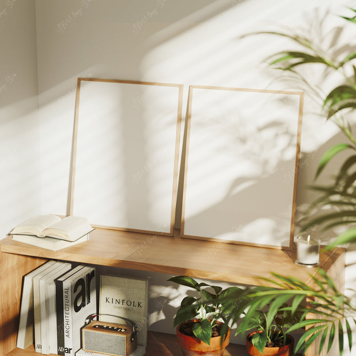 Set of 2 Wood Frame Mockup,3x4 Ratio Frame Mock-Up,Art Print Display