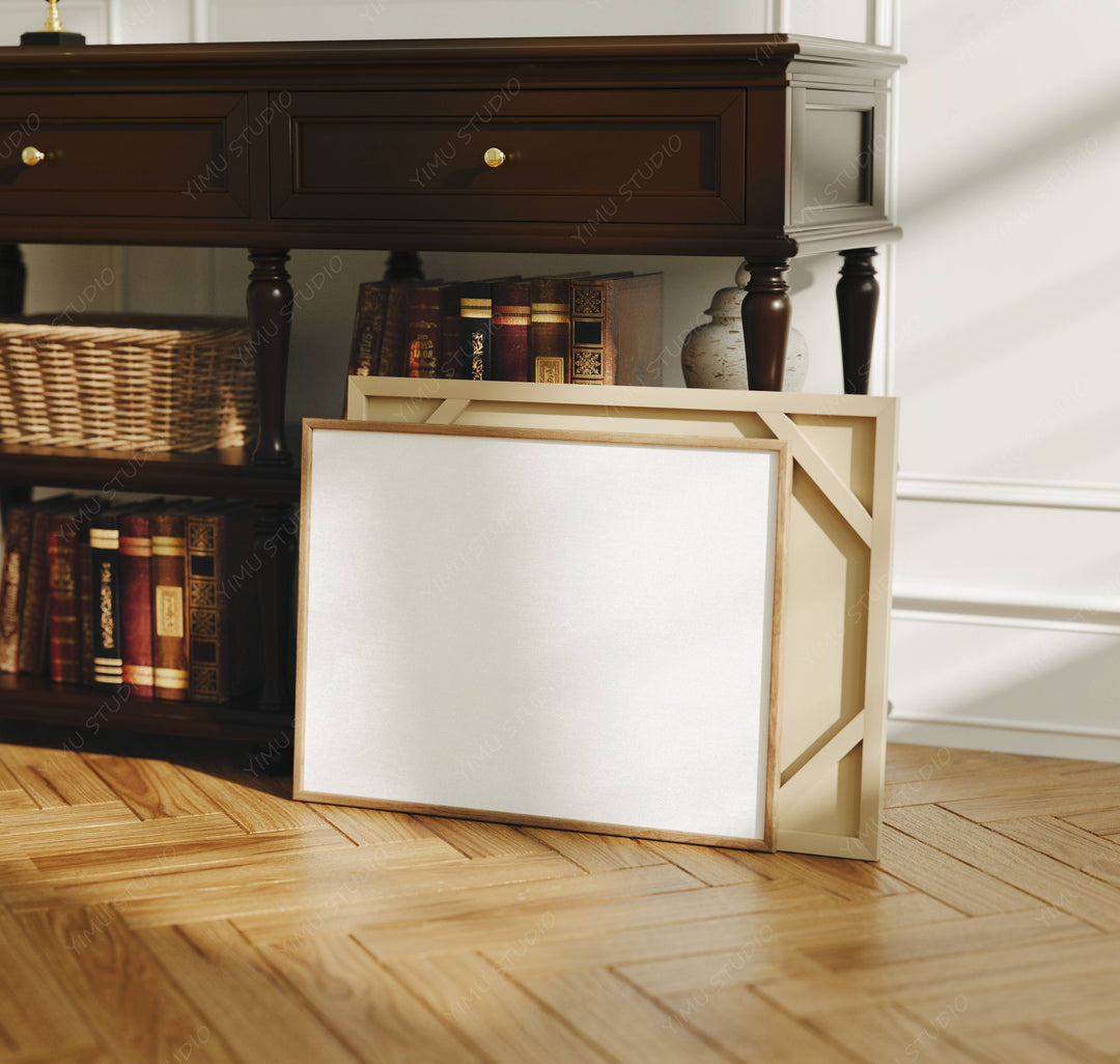 Horizontal Wood Frame Mockup in Living Room,4x3 Ratio Frame Mock-Up,Art Print Display