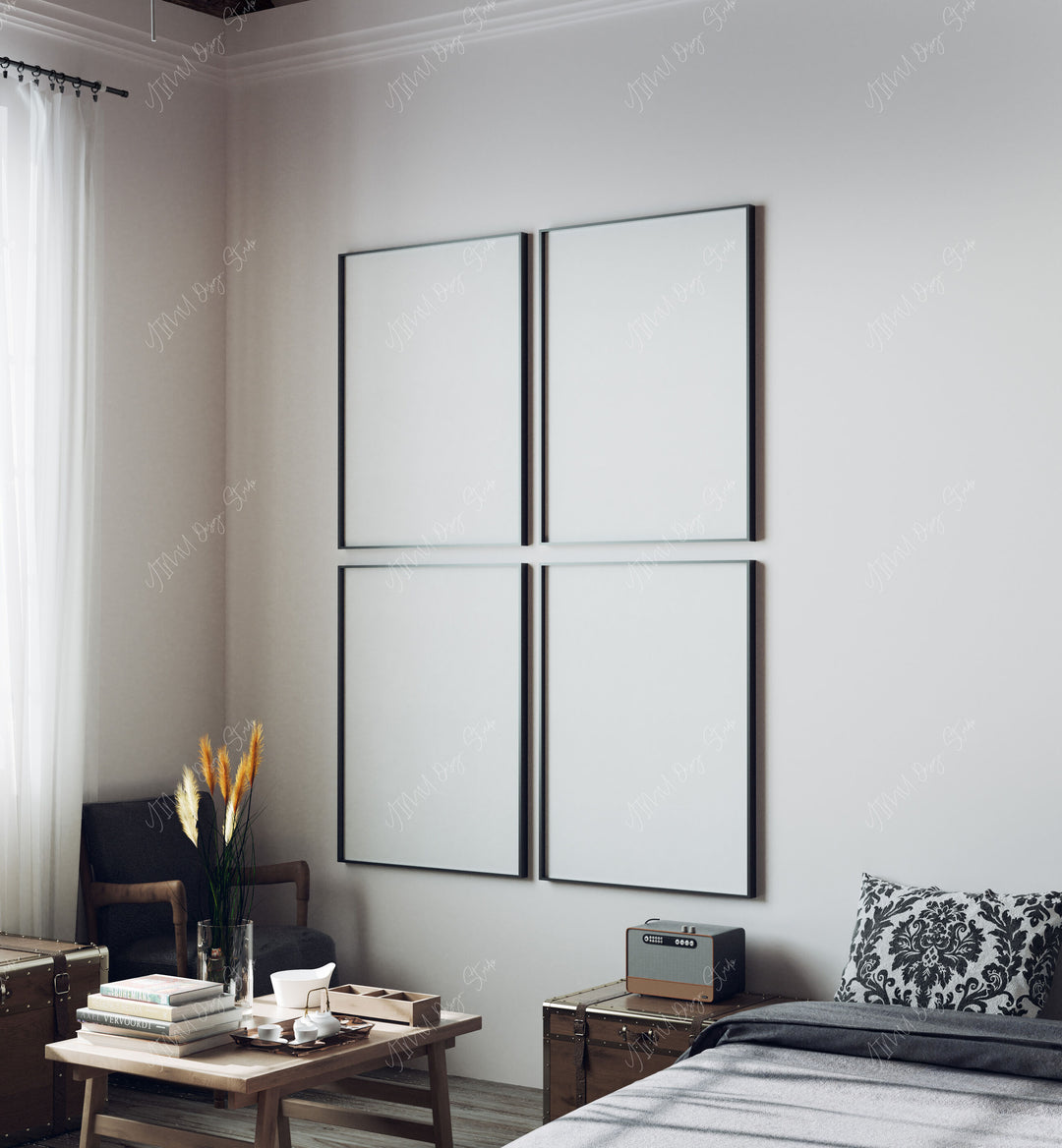 Gallery Black Frames Mockup with Reflection,5x7 Wall Art Mockups,Digital Templates