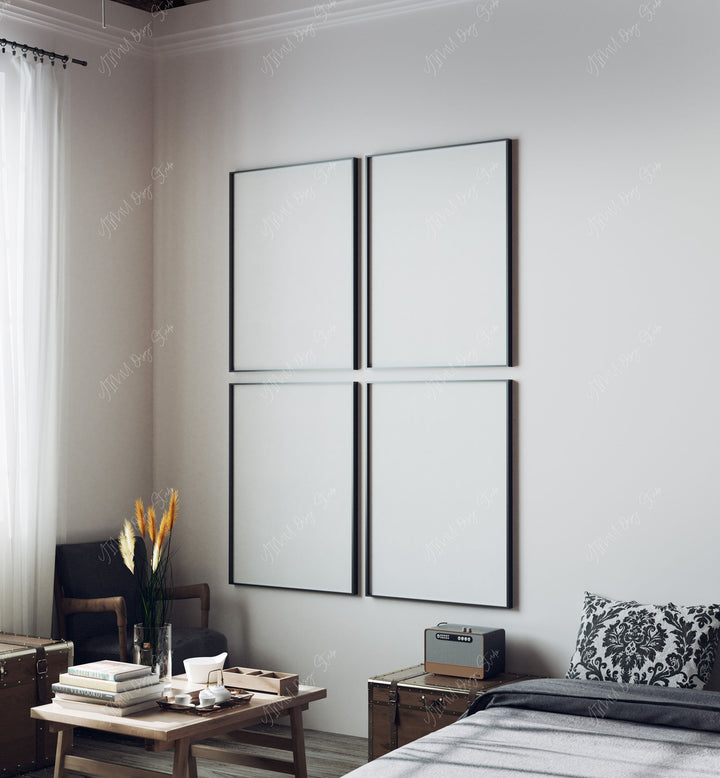 Gallery Black Frames Mockup with Reflection,5x7 Wall Art Mockups,Digital Templates