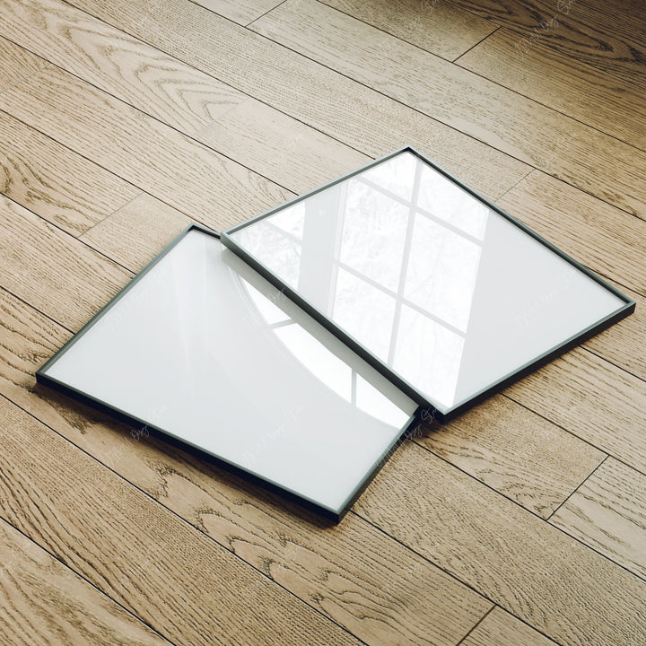 Set of 2 Black Frame Mockup on Wood Floor with Reflection,3x4 Picture Frame Mockup