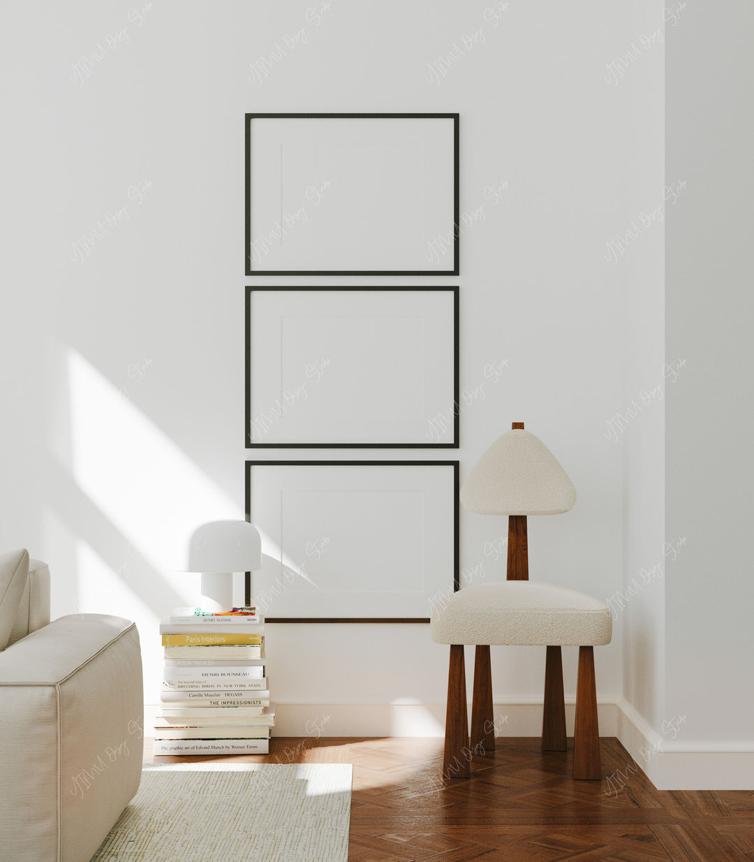 Set of 3 Horizontal Gallery Frame Mockup,7x5 Black Frame Mockups,Psd Smart Object
