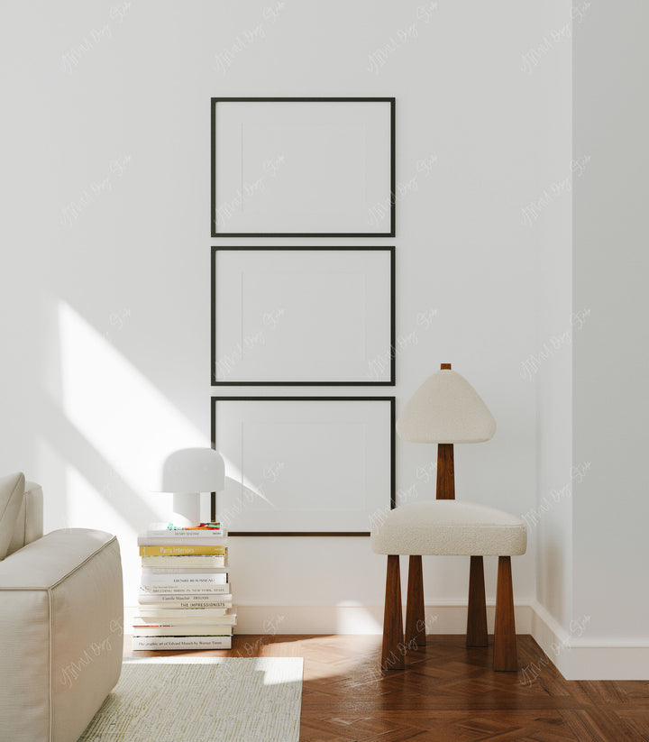 Set of 3 Horizontal Gallery Frame Mockup,7x5 Black Frame Mockups,Psd Smart Object