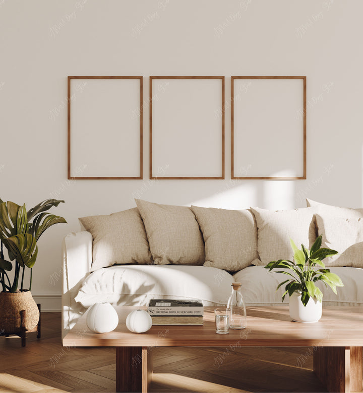 Set of 3 Wood Frame Mockup in Living Room,5x7 Frame Mock-Up,Art Print Display