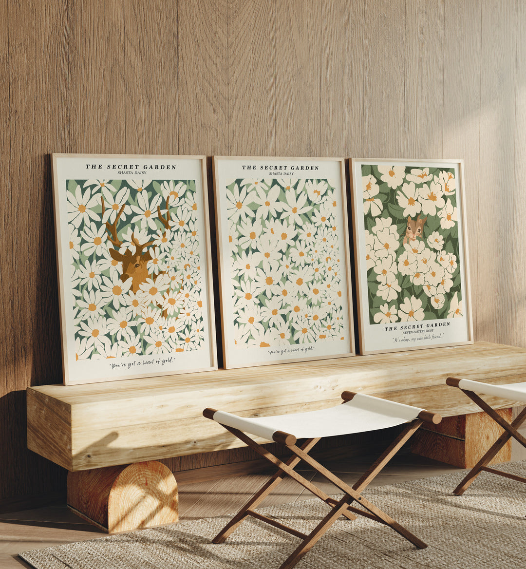 Set of 3 Wood Frame Mockup in Living Room,3x4 Vertical Frame Mock-Up